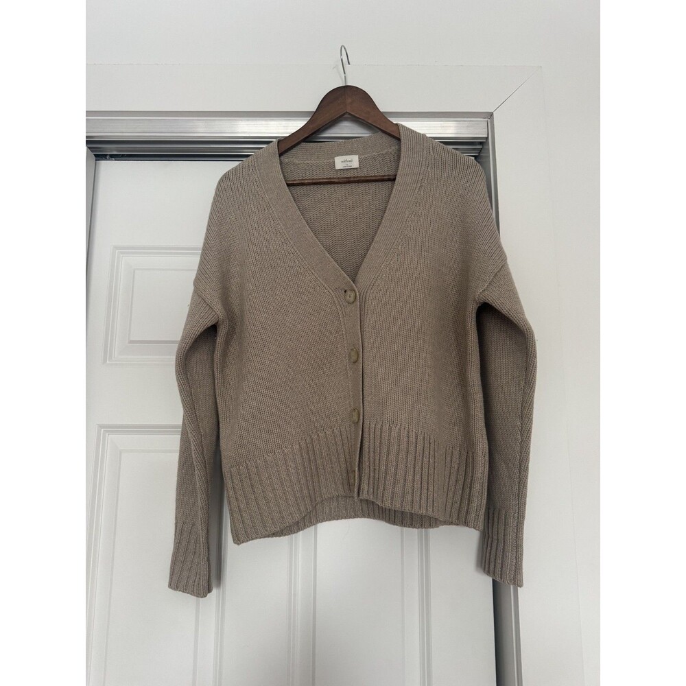 Wilfred Womens S Beige 100% Merino Wool Classic Cardigan Sweater Ribbed Luxury
